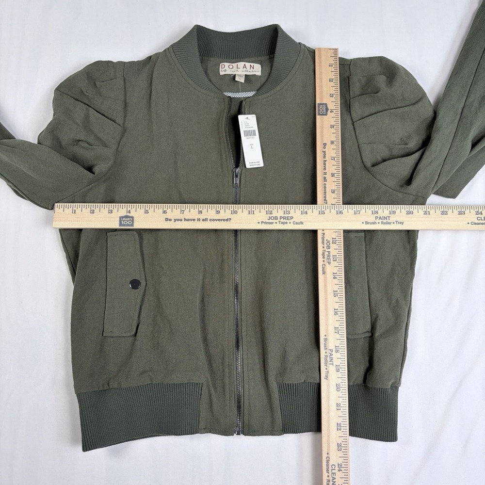 NWT Dolan Left Coast Puff-Sleeve Bomber Jacket Olive Green Zip Anthropologie - Picture 5 of 7